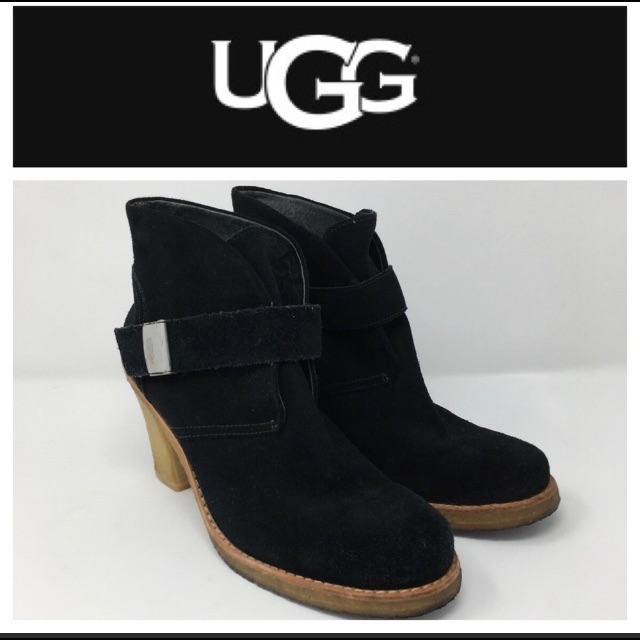 Ugg Brienne Black Suede Heeled Ankle Boots Size 8.5 Gum Sole